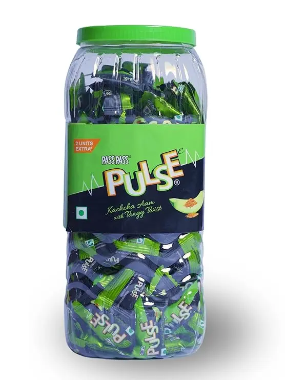 Pulse Kachha Aam Candy Jar – Tangy Mango Flavour | Center-Filled Hard Candy (175 Pieces)