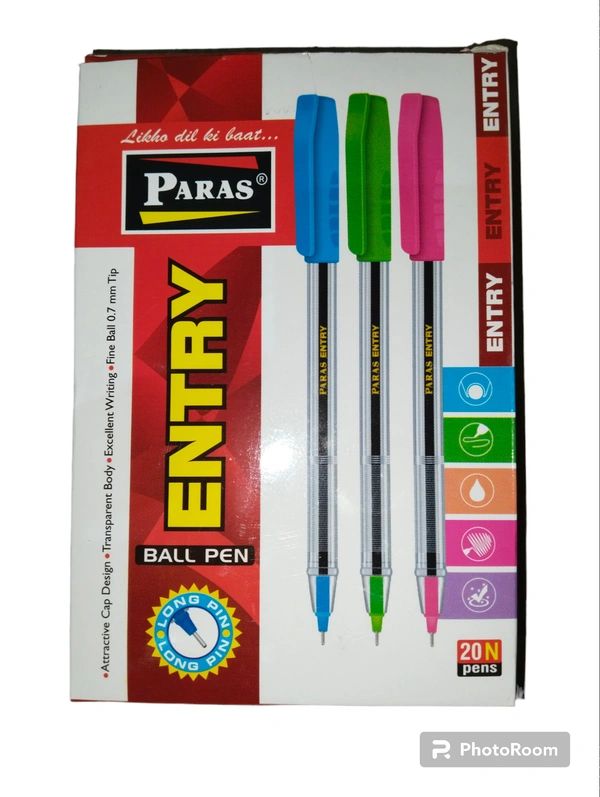 Paras Entry Ball Pen | 0.7mm Tip | Blue Ink | Smooth & Reliable Writing for School, Office & Home (Pack of 20)