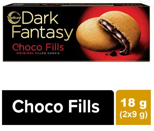 Sunfeast Dark Fantasy Choco Fills Cookies Biscuit | Twin Cookies with Rich Molten Choco Creme -18g (2 x 9g) Pack of 2 