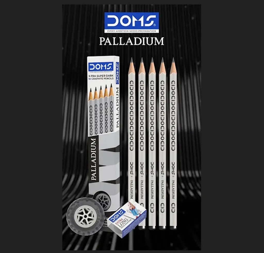 DOMS Paladium Extra Dark Graphite Pencils – Pack of 10  Free Eraser & Sharpener  Smooth Writing & Drawing  Hexagonal Grip 
