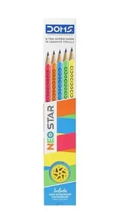 DOMS Neo Star X-Tra Dark Graphite Pencils – Pack of 10 | Neon Colors | Includes Sharpener & E-Racer Eraser