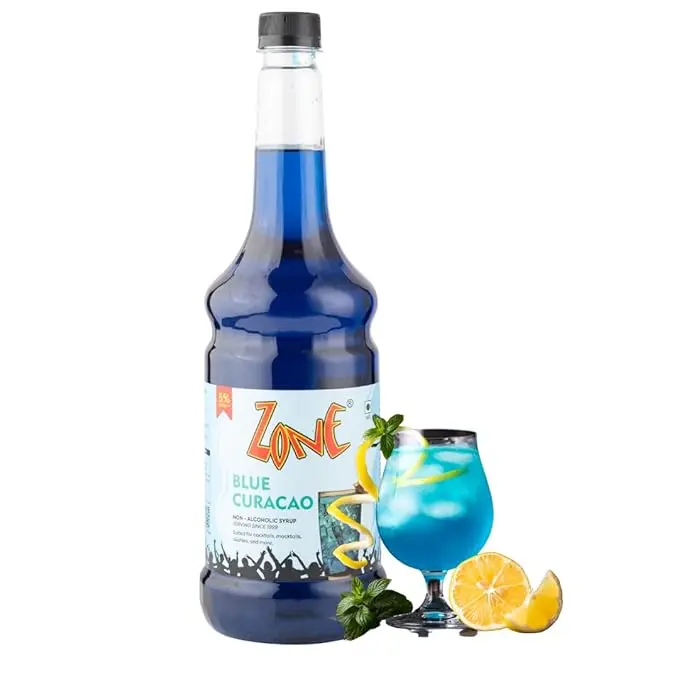 Zone Blue Curacao Syrup – 1000ml  Mild & Sweet Orange Flavor for Mocktails, Cocktails, Lemonades, Iced Teas & More  35+ Flavours Available 
