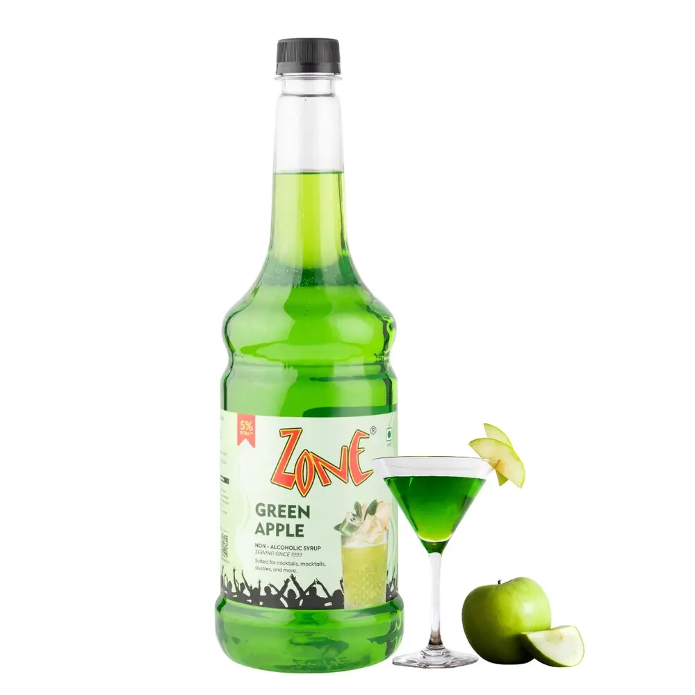 ZONE Green Apple Flavoured Syrup – 1000ml  Crisp & Tangy Mixer for Cocktails, Mocktails, Lemonades, Iced Teas & More  Non-Alcoholic  Premium Bar Syrup 