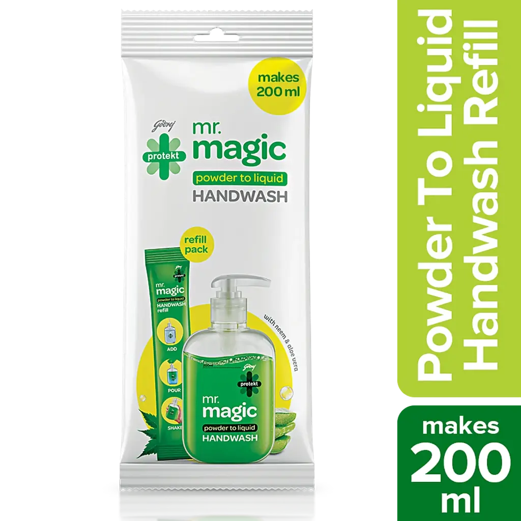 Godrej Protekt Mr. Magic Powder-to-Liquid Handwash – 9g  Makes 200ml  Germ Protection with Neem & Aloe Vera  Eco-Friendly Refil 