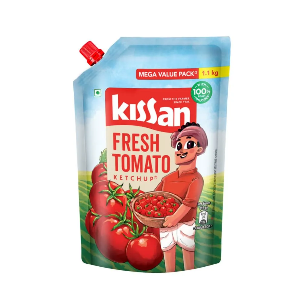 Kissan Fresh Tomato Ketchup – 1.1 Kg Pouch, Sweet & Tangy Flavor