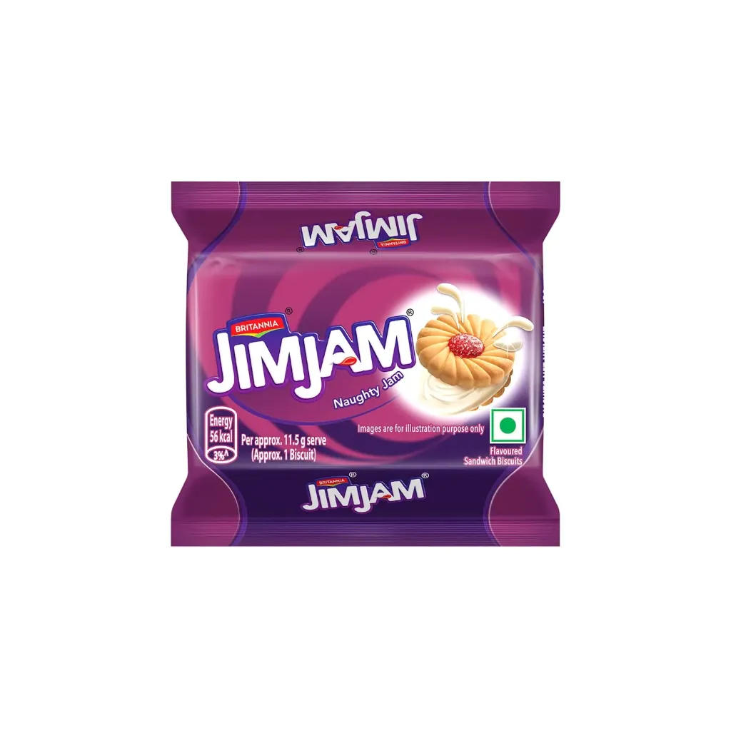 Britannia Treat Jim Jam Cream Biscuits – 138 g | Strawberry & Vanilla Flavoured Sandwich Biscuits