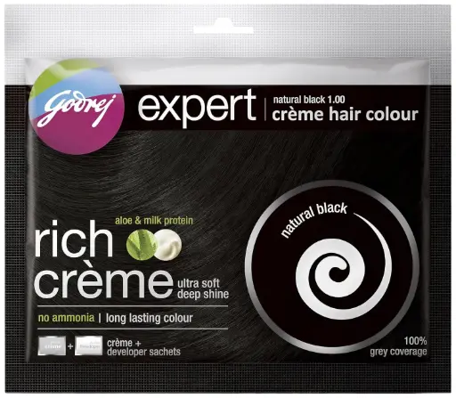 Godrej Expert Hair Colour – Natural Black | For Men & Women | 12g + 12ml Sachet | Ammonia-Free Formula 