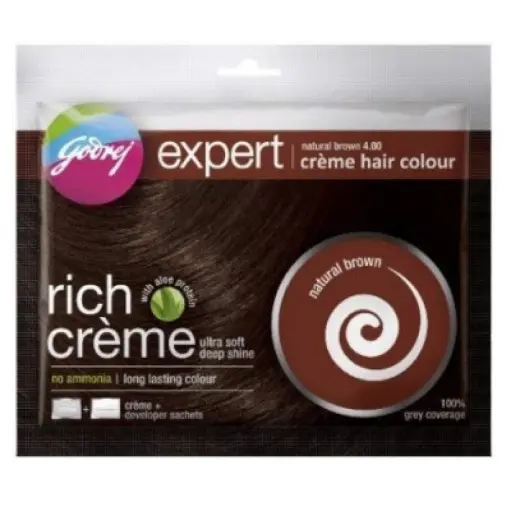 Godrej Expert Rich Crème Hair Colour – Natural Brown | 20g + 20ml Sachet | Ammonia-Free | For Men & Women