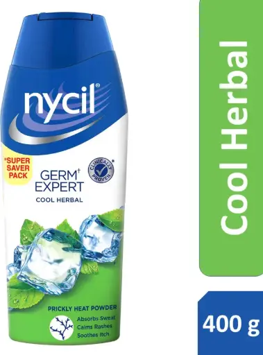 Nycil Germ Expert Prickly Heat & Cooling Powder – 400g  Antibacterial Relief from Rashes & Sweat  Cool Herbal Formula