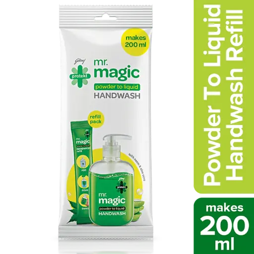 Godrej Protekt Mr. Magic Powder-to-Liquid Handwash – 9g  Makes 200ml  Germ Protection with Neem & Aloe Vera  Eco-Friendly Refil 